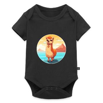 Alpaga aquarelle dessin animé Kawaii Clipart Animal - Body à manches courtes Premium Bébé - noir - Devant
