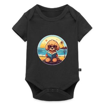 Pudel Niedlich Lustige Karikatur Kawaii Buch Strand - Baby Premium Kurzarmbody - Schwarz - Vorne