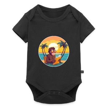 Affe-niedlicher lustiger Cartoon Kawaii-Buch-Strand - Baby Premium Kurzarmbody - Schwarz - Vorne