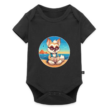 Wolf Cute Funny Cartoon Kawaii Book Beach - Baby Premium short-sleeve bodysuit - black - Front
