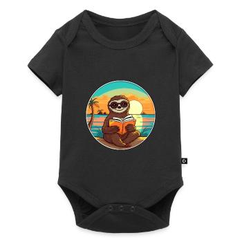 Faultier, niedlich, lustig, Cartoon, Kawaii, Buch, Strand - Baby Premium Kurzarmbody - Schwarz - Vorne