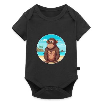 Babouin aquarelle dessin animé Kawaii Clipart Animal - Body à manches courtes Premium Bébé - noir - Devant