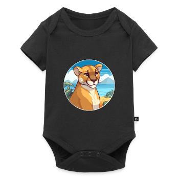 Cougar aquarelle dessin animé Kawaii Clipart Animal - Body à manches courtes Premium Bébé - noir - Devant