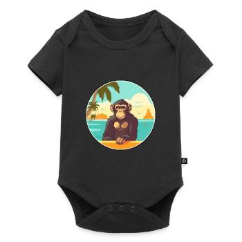 Chimpanzé aquarelle dessin animé Kawaii Clipart animal de compagnie - Body à manches courtes Premium Bébé - noir - Devant