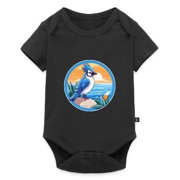 Blue Jay Bird Watercolor Cartoon Kawaii Animal Pet - Baby Premium short-sleeve bodysuit - black - Front