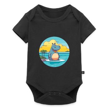 Hippo Watercolor Cartoon Kawaii Clipart Animal - Baby Premium short-sleeve bodysuit - black - Front