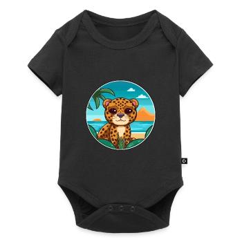 Jaguar Watercolor Cartoon Kawaii Clipart Animal - Baby Premium short-sleeve bodysuit - black - Front
