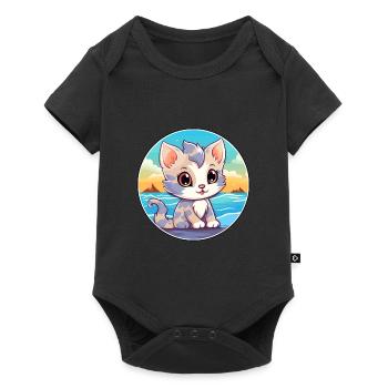 Kitten Watercolor Cartoon Kawaii Clipart Animal - Baby Premium short-sleeve bodysuit - black - Front