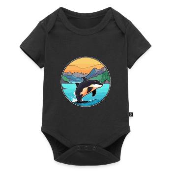 Orca Watercolor Cartoon Kawaii Clipart Animal - Baby Premium short-sleeve bodysuit - black - Front