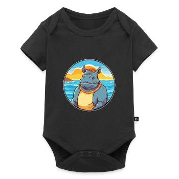 Rhino Watercolor Cartoon Kawaii Clipart Animal - Baby Premium short-sleeve bodysuit - black - Front