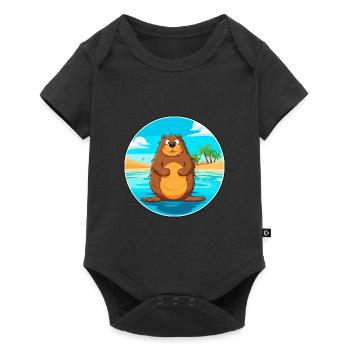 Beaver Watercolor Cartoon Kawaii Clipart Animal - Baby Premium short-sleeve bodysuit - black - Front