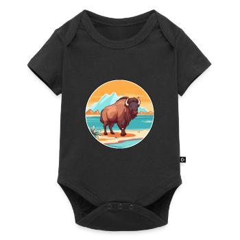 Bison Watercolor Cartoon Kawaii Clipart Animal - Baby Premium short-sleeve bodysuit - black - Front