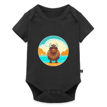 Yak Watercolor Cartoon Kawaii Clipart Animal - Baby Premium short-sleeve bodysuit - black - Front