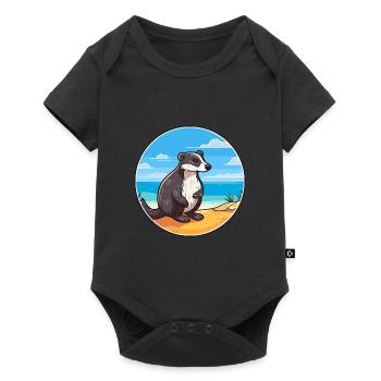Blaireau Aquarelle Dessin Animé Kawaii Clipart Animal - Body à manches courtes Premium Bébé - noir - Devant