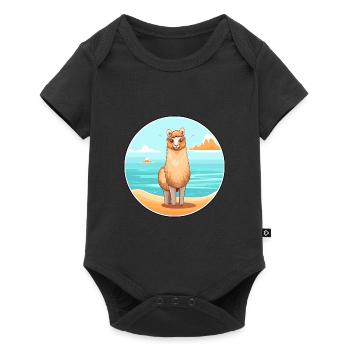 Alpaga aquarelle dessin animé Kawaii Clipart Animal - Body à manches courtes Premium Bébé - noir - Devant