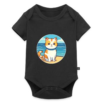 Chat aquarelle dessin animé Kawaii Clipart Animal - Body à manches courtes Premium Bébé - noir - Devant