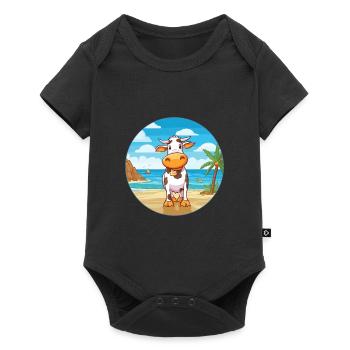 Vache aquarelle dessin animé kawaii clipart animal - Body à manches courtes Premium Bébé - noir - Devant