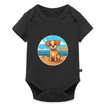 Chien aquarelle dessin animé Kawaii Clipart Animal - Body à manches courtes Premium Bébé - noir - Devant