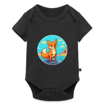 Fox Watercolor Cartoon Kawaii Clipart Animal - Baby Premium short-sleeve bodysuit - black - Front