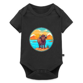 Buffalo Watercolor Cartoon Kawaii Clipart Animal - Baby Premium short-sleeve bodysuit - black - Front