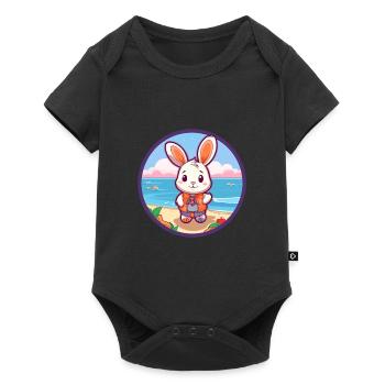 Lapin aquarelle dessin animé Kawaii Clipart Animal - Body à manches courtes Premium Bébé - noir - Devant