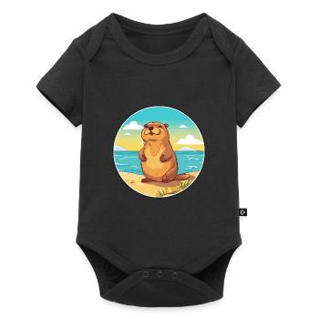 Marmotte aquarelle dessin animé Kawaii Clipart Animal - Body à manches courtes Premium Bébé - noir - Devant
