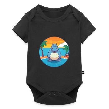 Hippo Watercolor Cartoon Kawaii Clipart Animal - Baby Premium short-sleeve bodysuit - black - Front