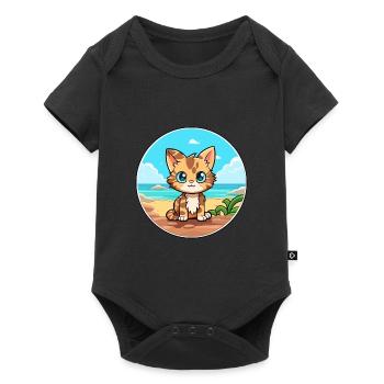 Chaton aquarelle dessin animé Kawaii Clipart Animal - Body à manches courtes Premium Bébé - noir - Devant