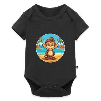 Monkey Watercolor Cartoon Kawaii Clipart Animal - Baby Premium short-sleeve bodysuit - black - Front