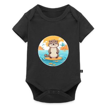 Loutre aquarelle dessin animé Kawaii Clipart Animal - Body à manches courtes Premium Bébé - noir - Devant