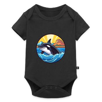 Orca Watercolor Cartoon Kawaii Clipart Animal - Baby Premium short-sleeve bodysuit - black - Front