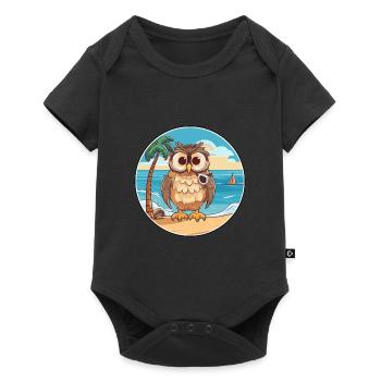 Owl Watercolor Cartoon Kawaii Clipart Animal - Baby Premium short-sleeve bodysuit - black - Front