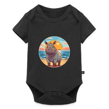Rhino Watercolor Cartoon Kawaii Clipart Animal - Baby Premium short-sleeve bodysuit - black - Front