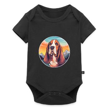 Basset Hound Dog Breed Cartoon Kawaii Watercolor - Baby Premium short-sleeve bodysuit - black - Front