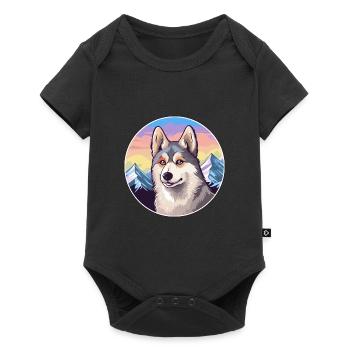 Alaskan Klee Kai chien race dessin animé Kawaii Watercol - Body à manches courtes Premium Bébé - noir - Devant