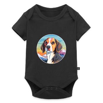 Beagle Harrier Dog Breed Cartoon Kawaii Watercolor - Baby Premium short-sleeve bodysuit - black - Front
