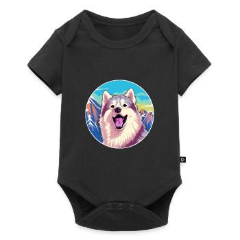 Chien esquimau canadien race Cartoon Kawaii Watercolo - Body à manches courtes Premium Bébé - noir - Devant
