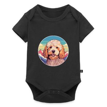 Cockapoo chien race dessin animé Kawaii aquarelle - Body à manches courtes Premium Bébé - noir - Devant