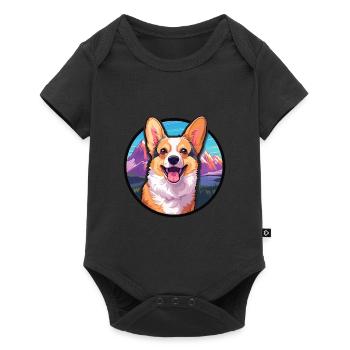 Corgi chien race dessin animé Kawaii aquarelle - Body à manches courtes Premium Bébé - noir - Devant