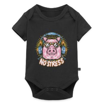 Cochon avec des écouteurs Drôle de dicton PAS DE STRESS - Body à manches courtes Premium Bébé - noir - Devant