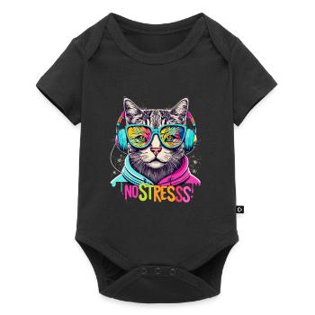 Cat with headphones Funny saying NO STRESS - Baby Premium short-sleeve bodysuit - black - Front