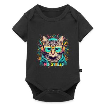 Cat with headphones Funny saying NO STRESS - Baby Premium short-sleeve bodysuit - black - Front