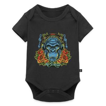 Gorille avec des écouteurs Drôle de dicton NO STRESS - Body à manches courtes Premium Bébé - noir - Devant