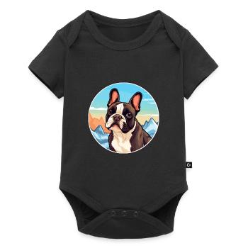 French Bulldog Dog Breed Cartoon Kawaii Watercolor - Baby Premium short-sleeve bodysuit - black - Front