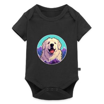 Grande race de chien des Pyrénées dessin animé Kawaii aquarelle - Body à manches courtes Premium Bébé - noir - Devant