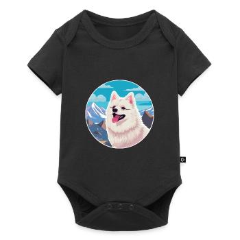 Spitz japonais chien race dessin animé Kawaii aquarelle - Body à manches courtes Premium Bébé - noir - Devant