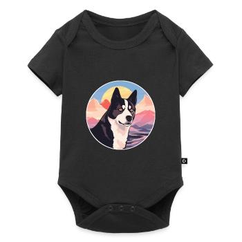 Karelian Bear Dog Breed Cartoon Kawaii Watercolor - Baby Premium short-sleeve bodysuit - black - Front