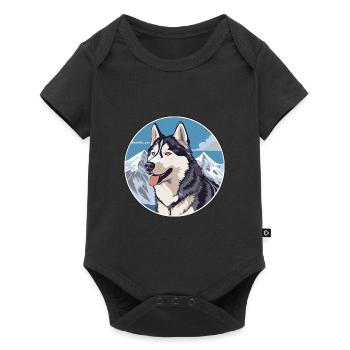 Husky chien race dessin animé Kawaii aquarelle - Body à manches courtes Premium Bébé - noir - Devant