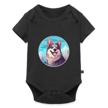 Koolie chien race dessin animé Kawaii aquarelle - Body à manches courtes Premium Bébé - noir - Devant