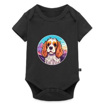 King Charles Dog Breed Cartoon Kawaii Watercolor - Baby Premium short-sleeve bodysuit - black - Front